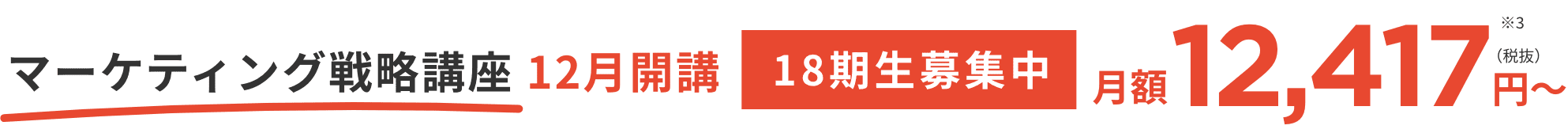 マーケティング戦略講座 12月開講 18期生募集中 月額12,417円~(税抜)