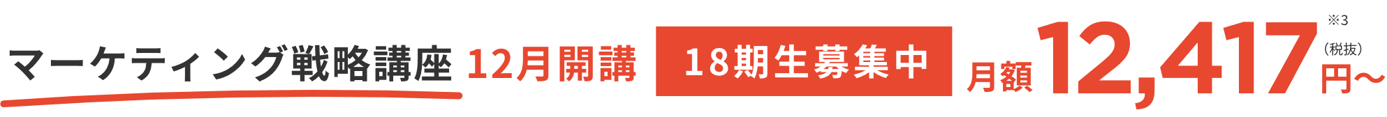 マーケティング戦略講座 12月開講 18期生募集中 月額12,417円～（税抜）